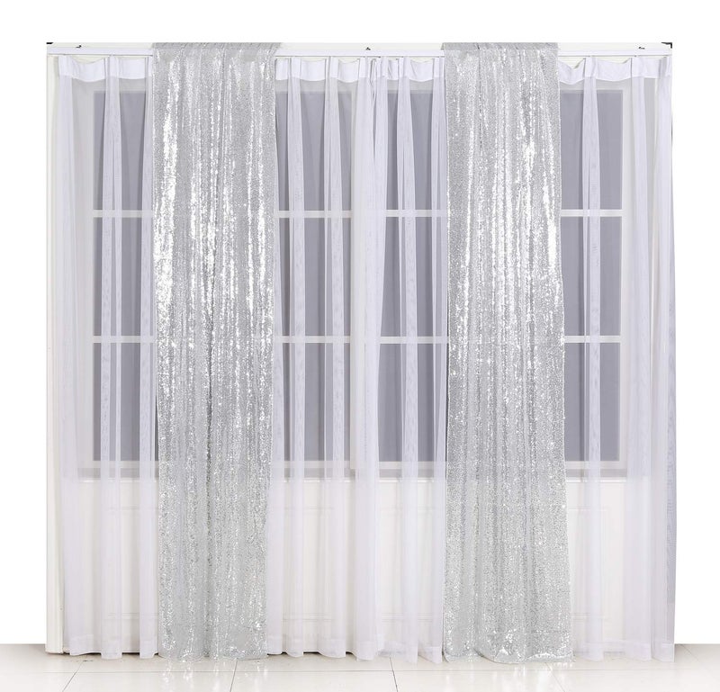 Poise3EHome Silver Sequin Backdrop Curtains,2ft x 8ft Sequin Photography Backdrop Curtain 2 Panels for Party Decoration - Image 2